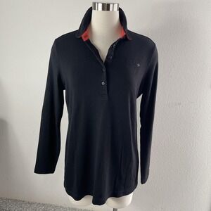 Louis Castel Polo Shirt Womens Large Black Long Sleeve Golf Contrast Collar‎